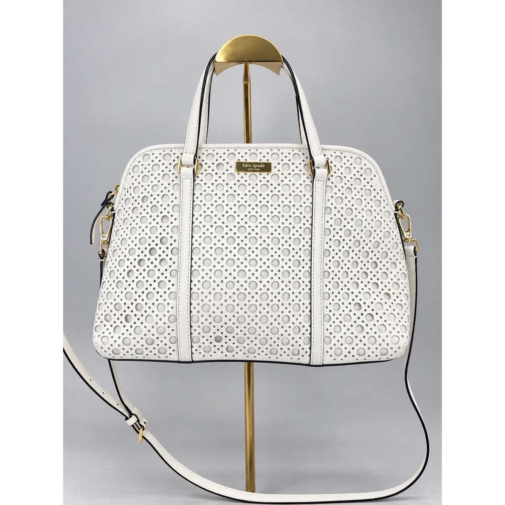Kate Spade Newbury Lane Caning Rachelle White Leather Satchel Crossbody Bag